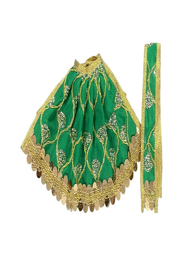 TENDSY MATA Rani Chunri Patka & Lehenga Dress Set for Durga Lakshmi Saraswati Parvati Devi | Fancy Poshak for Goddess Idol | Puja Decoration Cloth | Navratri Temple Use (6 No., Green) - Image 3